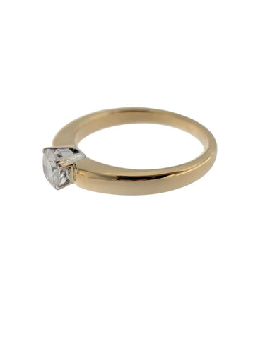 Bague 54 Bague de fiançailles - Or jaune et blanc 18 carats, diamant taille brillant 58 Facettes A2123
