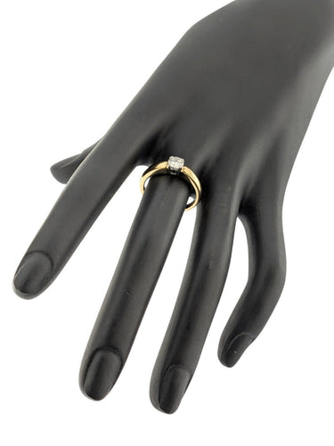 Bague 54 Bague de fiançailles - Or jaune et blanc 18 carats, diamant taille brillant 58 Facettes A2123