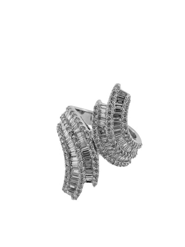 Bague 54 Bague cocktail italienne en or blanc 18 carats sertie de diamants, certifiée HRD 58 Facettes A2121
