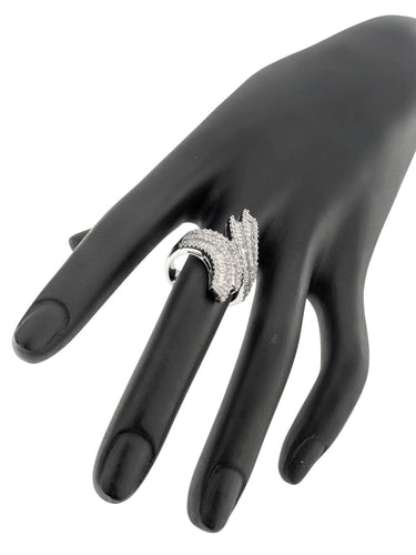 Bague 54 Bague cocktail italienne en or blanc 18 carats sertie de diamants, certifiée HRD 58 Facettes A2121