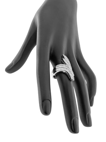 Bague 54 Bague cocktail italienne en or blanc 18 carats sertie de diamants, certifiée HRD 58 Facettes A2121