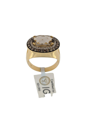 Bague 54 Bague cocktail certifiée IGI en or jaune et blanc 18 carats, quartz et diamants 58 Facettes A2120