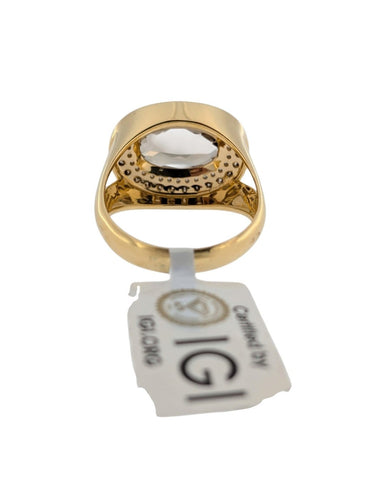 Bague 54 Bague cocktail certifiée IGI en or jaune et blanc 18 carats, quartz et diamants 58 Facettes A2120