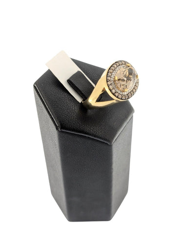 Bague 54 Bague cocktail certifiée IGI en or jaune et blanc 18 carats, quartz et diamants 58 Facettes A2120