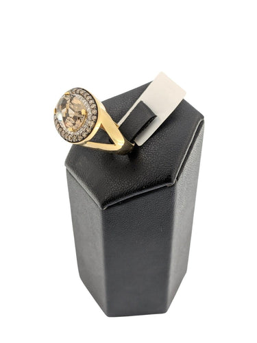 Bague 54 Bague cocktail certifiée IGI en or jaune et blanc 18 carats, quartz et diamants 58 Facettes A2120