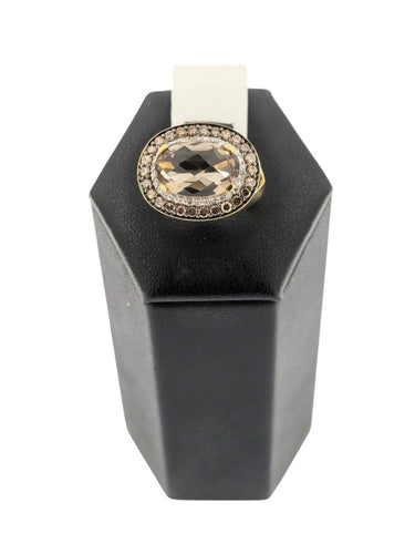 Bague 54 Bague cocktail certifiée IGI en or jaune et blanc 18 carats, quartz et diamants 58 Facettes A2120