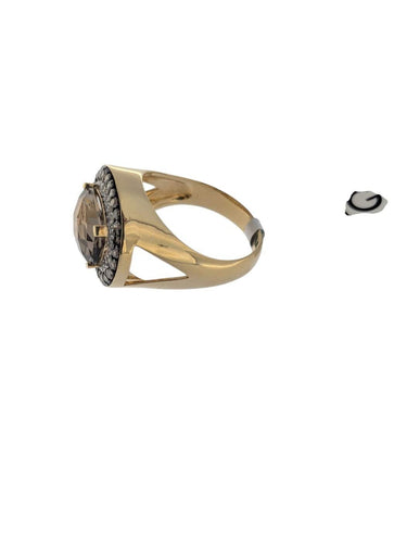 Bague 54 Bague cocktail certifiée IGI en or jaune et blanc 18 carats, quartz et diamants 58 Facettes A2120