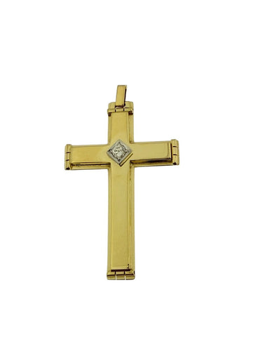 Croix vintage française en or 18 carats jaune et blanc avec diamant 58 Facettes P1919