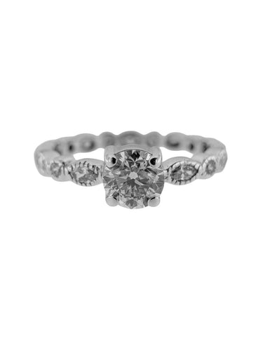 Bague 56 Bague de fiançailles française certifiée HRD en or blanc 18 carats, sertie de diamants 58 Facettes A2119