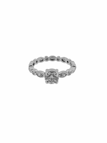 Bague 56 Bague de fiançailles française certifiée HRD en or blanc 18 carats, sertie de diamants 58 Facettes A2119