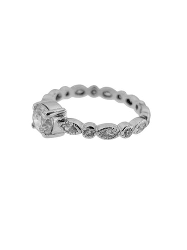 Bague 56 Bague de fiançailles française certifiée HRD en or blanc 18 carats, sertie de diamants 58 Facettes A2119