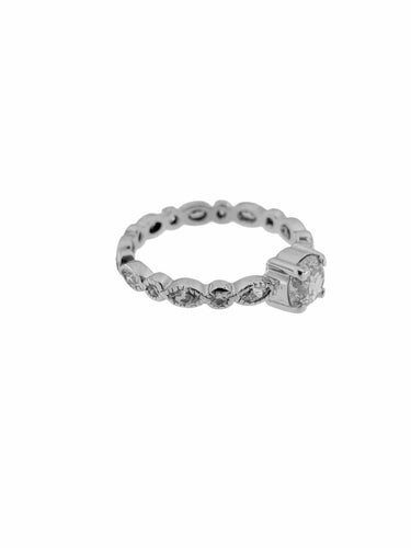 Bague 56 Bague de fiançailles française certifiée HRD en or blanc 18 carats, sertie de diamants 58 Facettes A2119