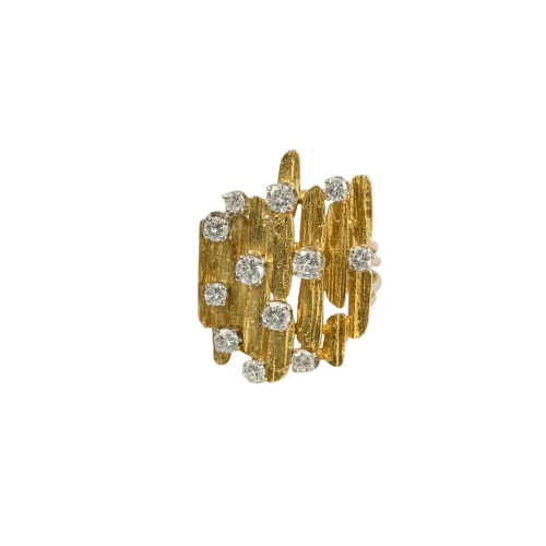 Bague 53 Bague vintage des années 1970 en or jaune texturé et diamants, 1 ct 58 Facettes