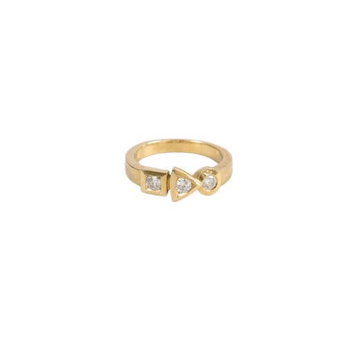 Bague 54 Philippe Tournaire - Bague trilogie signée en or jaune et diamants 58 Facettes