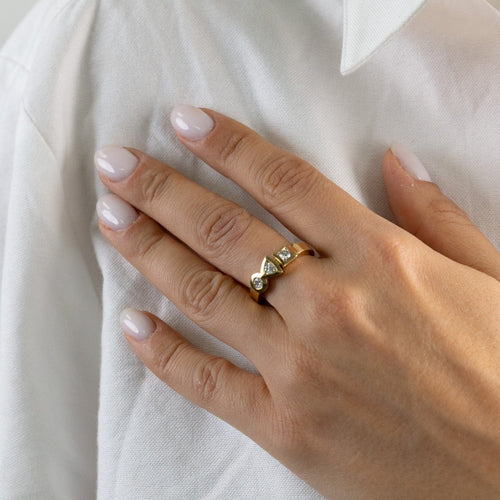 Bague 54 Philippe Tournaire - Bague trilogie signée en or jaune et diamants 58 Facettes