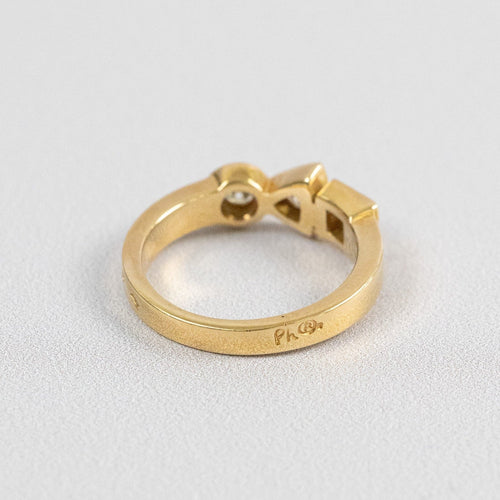 Bague 54 Philippe Tournaire - Bague trilogie signée en or jaune et diamants 58 Facettes