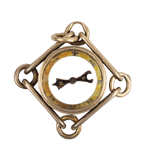 Pendentif Pendentif boussole ancien en or jaune 14 carats, époque édouardienne 58 Facettes