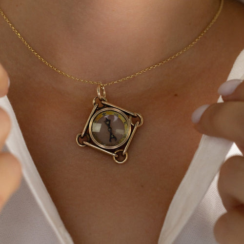 Pendentif Pendentif boussole ancien en or jaune 14 carats, époque édouardienne 58 Facettes