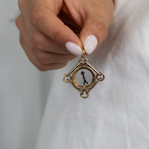 Pendentif Pendentif boussole ancien en or jaune 14 carats, époque édouardienne 58 Facettes