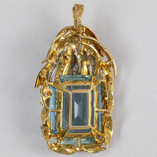 Pendentif Pendentif vintage des années 1970 en or jaune 18 carats, aigue-marine et diamants 58 Facettes