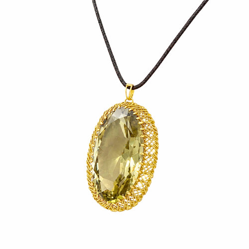 Pendentif Pendentif en fils d’or jaune 750 avec prasiolite 58 Facettes 36033