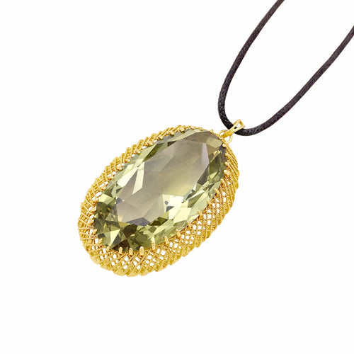 Pendentif Pendentif en fils d’or jaune 750 avec prasiolite 58 Facettes 36033