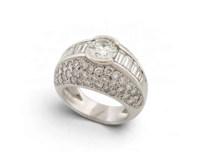 Bague 51 Bague bandeau en or blanc 18k, 75 diamants, 3,90 ct, taille 51 58 Facettes 277454