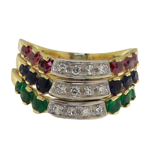 Bague Bague en or jaune et blanc 18k, diamants, émeraudes, rubis et saphirs 58 Facettes G4032