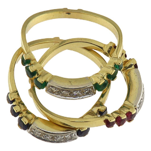 Bague Bague en or jaune et blanc 18k, diamants, émeraudes, rubis et saphirs 58 Facettes G4032