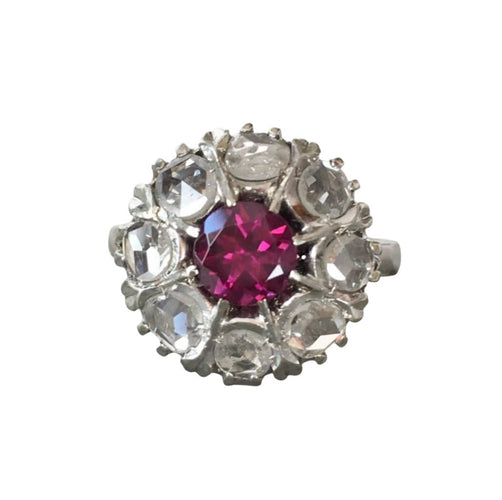 Bague 55.5 Bague marguerite en or blanc 18k, grenat rhodolite et diamants 58 Facettes 313