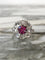 Bague 55.5 Bague marguerite en or blanc 18k, grenat rhodolite et diamants 58 Facettes 313
