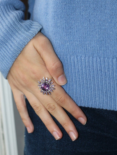 Bague 54 Mauboussin - Bague fleur vintage en or blanc 750, améthystes et diamants 58 Facettes 7