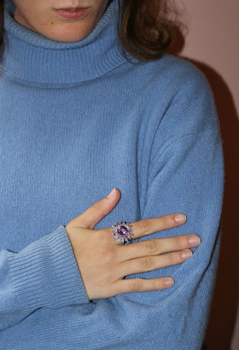 Bague 54 Mauboussin - Bague fleur vintage en or blanc 750, améthystes et diamants 58 Facettes 7