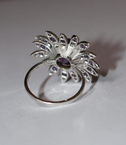Bague 54 Mauboussin - Bague fleur vintage en or blanc 750, améthystes et diamants 58 Facettes 7