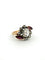 Bague 54 Bague cluster ancienne en or 18k, diamant central et rubis navette 58 Facettes 609/26 A SHD