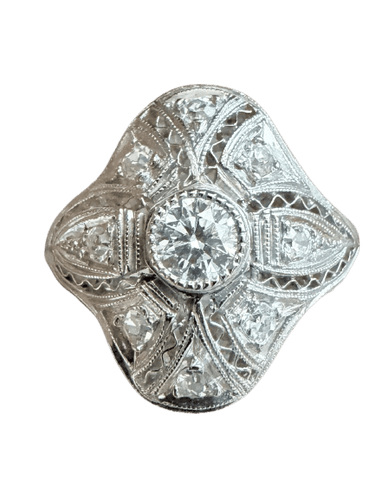 Bague 53 Bague Dôme Art déco en or blanc et platine, diamants 58 Facettes FNZNOZZ