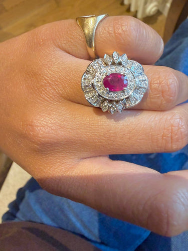 Bague 57 Pompadour - Bague en or blanc et or jaune, rubis et diamants 58 Facettes nklm