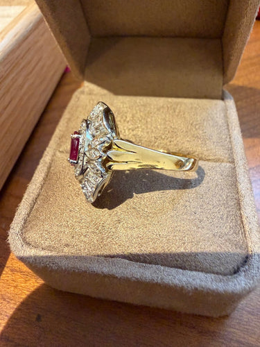 Bague 57 Pompadour - Bague en or blanc et or jaune, rubis et diamants 58 Facettes nklm