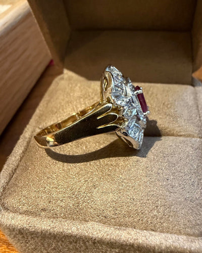 Bague 57 Pompadour - Bague en or blanc et or jaune, rubis et diamants 58 Facettes nklm