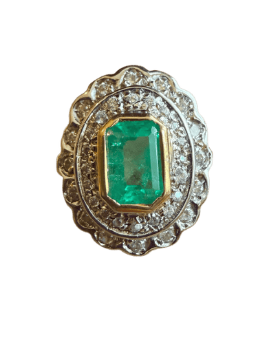 Bague 53 Bague Pompadour en or blanc et or jaune 18 carats, émeraude et diamants 58 Facettes cslqm,qm
