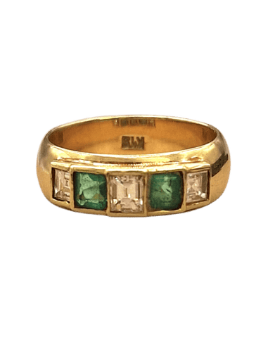 Bague 55 Bague vintage en or jaune 18k, émeraudes et diamants 58 Facettes CV-153