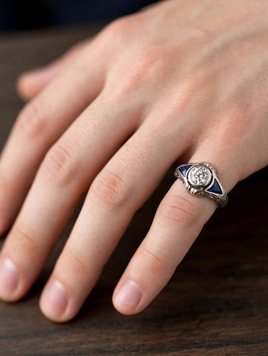 Bague 61 Bague Art déco en or blanc 18k avec diamant taille ancienne et saphirs 58 Facettes 562/26 B