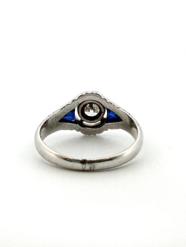 Bague 61 Bague Art déco en or blanc 18k avec diamant taille ancienne et saphirs 58 Facettes 562/26 B