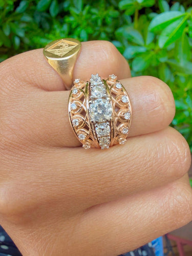 Bague 55 Bague bandeau en or rose 18 carats et platine, diamants 58 Facettes nqldlqv
