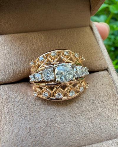 Bague 55 Bague bandeau en or rose 18 carats et platine, diamants 58 Facettes nqldlqv