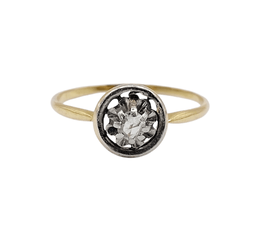 Bague 53 Bague solitaire ancienne en or 18k, diamant taille rose, vers 1910 58 Facettes A07991