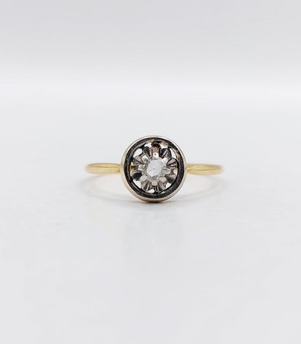 Bague 53 Bague solitaire ancienne en or 18k, diamant taille rose, vers 1910 58 Facettes A07991