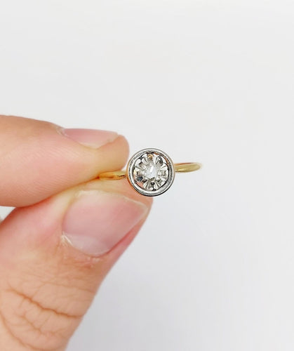 Bague 53 Bague solitaire ancienne en or 18k, diamant taille rose, vers 1910 58 Facettes A07991