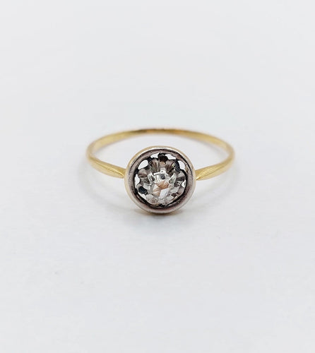 Bague 53 Bague solitaire ancienne en or 18k, diamant taille rose, vers 1910 58 Facettes A07991