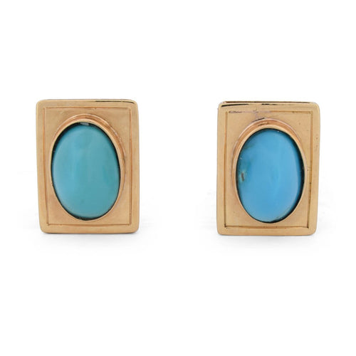 Boucles d'oreilles Boucles d’oreilles vintage en or jaune 18 kt avec turquoise 58 Facettes OR109 107-83 (0879)